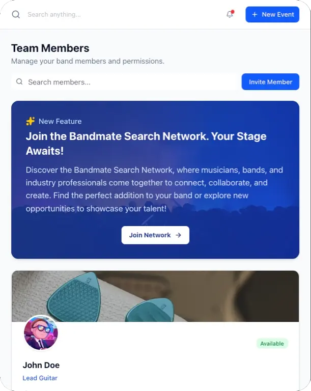 Bandmate marketing tools UI